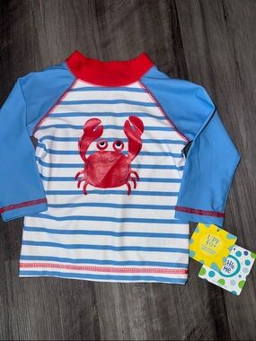 NEW little me, baby rash guard, 12 months boys crab beach UPF 50+ sun protection